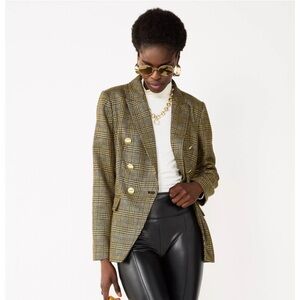 Nine West NWT Plaid Lurex Gold Double Breasted Blazer Size Small Ivy League
